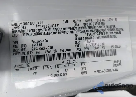 2018 Ford Focus Se из США, поврежденный, VIN 1FADP3FE3JL282965